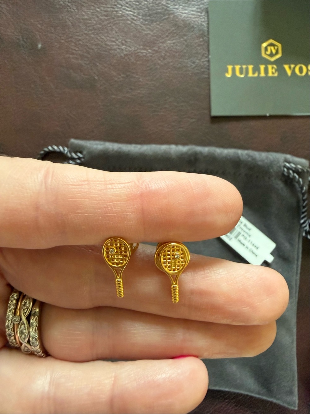 Julie Vos Gold Tennis Racket Necklace and Stud Earrings Set